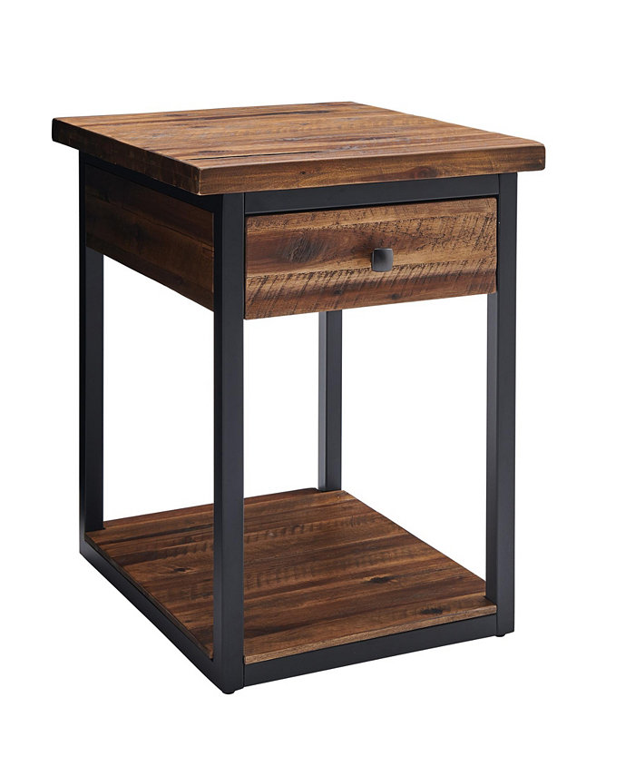 Alaterre Furniture Claremont Rustic Wood End Table with Drawer and Low Shelf