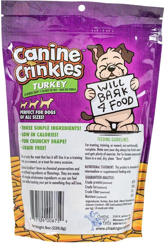 Chasing Our Tails Canine Crinkles Turkey Dehydrated Dog Treats， 8-oz bag