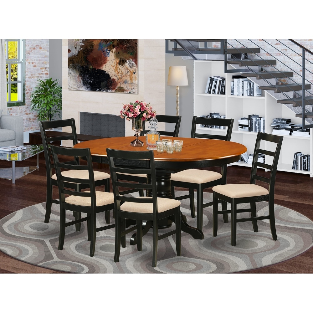 East West Furniture 7 Piece Dining Table Set Consist of an Oval Dining Table and 6 Kitchen Chairs  Black   Cherry(Seat Options)