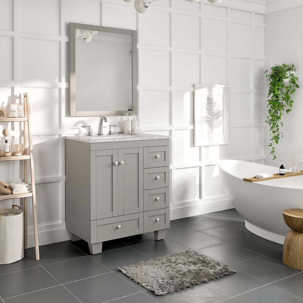 Eviva Acclaim 30 in. W x 22 in. D x 34 in. H Bath Vanity in Gray with White Carrara Marble Vanity Top with White Sink EVVN69-30GR