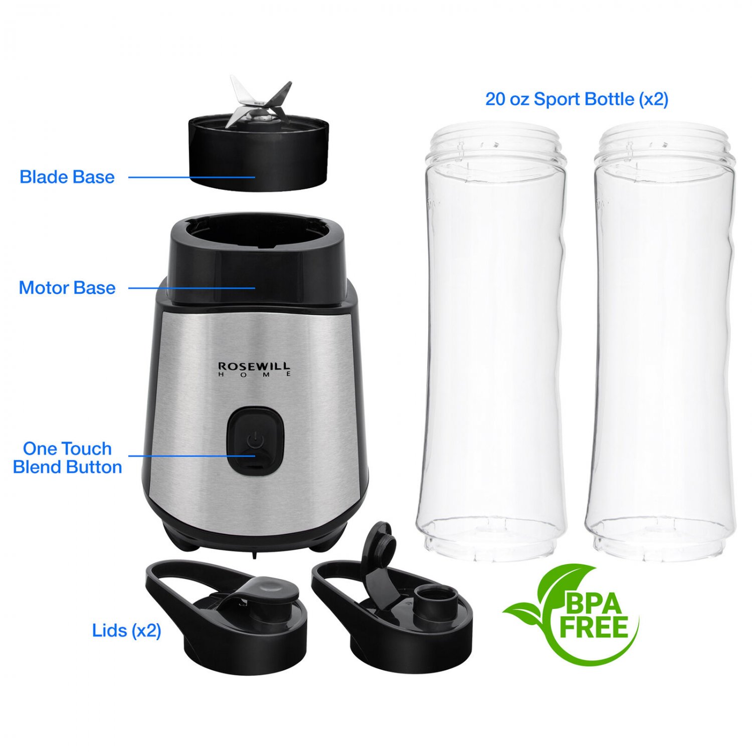 Maheswara Store USA Personal Portable Blender Smoothie Juice Shakes Mixer 2 Portable Bottle 300W BPA