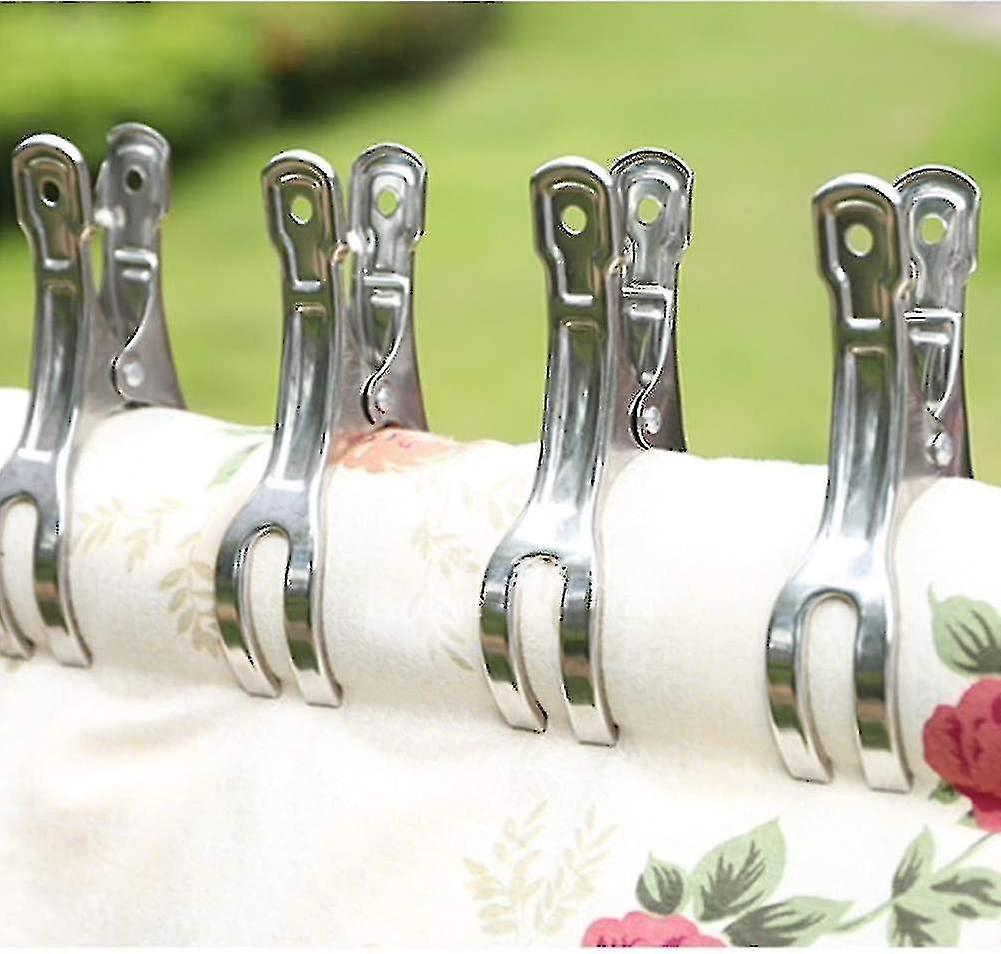 20pcs Beach Towel Clips Clamps Stainless Steel 2.3 Inch Large Metal Clothespins Size， Windproof Clip