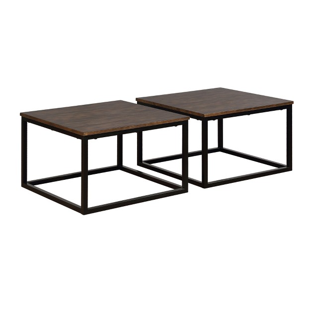 Set Of 2 Arcadia Acacia Wood Square Coffee Tables Antiqued Mocha Alaterre Furniture