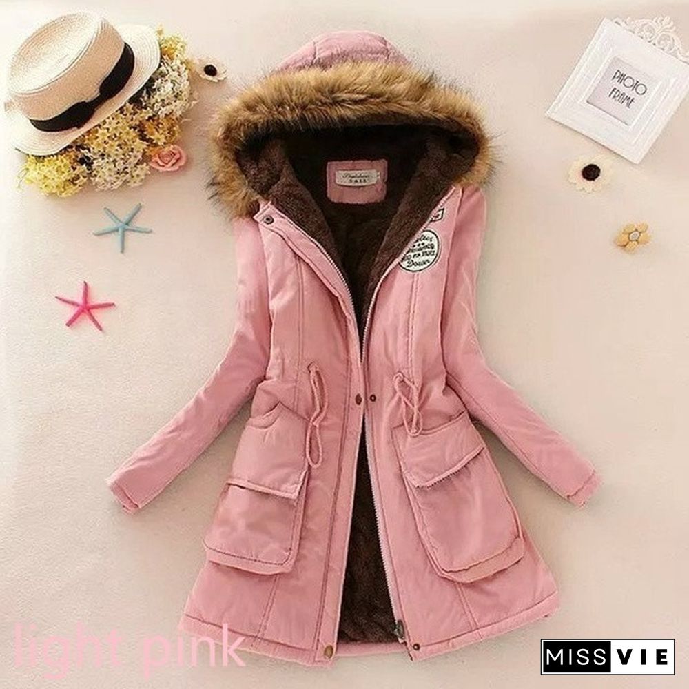 New Arrival Women‘s Fashion Warm Coats Women Jackets Warm Outwear Solid Fur Collar Thick Ladies Plus Size XS-5XL and 11 Colors