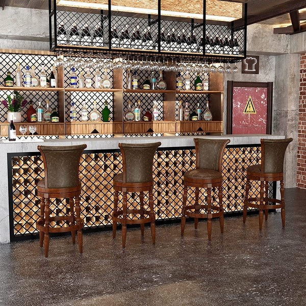 Solid Wood Swivel Bar Stool Carved Hardwood Rotatable Pub Height Stools