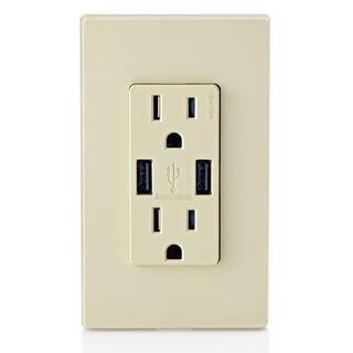 Leviton 3.6A USB Dual Type A In-Wall Charger with 15 Amp Tamper-Resistant Outlets Ivory R01-T5632-0BI