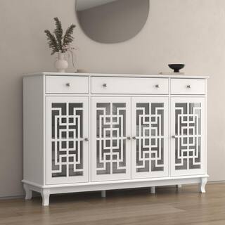 FUFUGAGA White Minimalist Retro Style Wooden Side Boards with 3-Drawer and 4-Doors LBB-KF330046-01-c