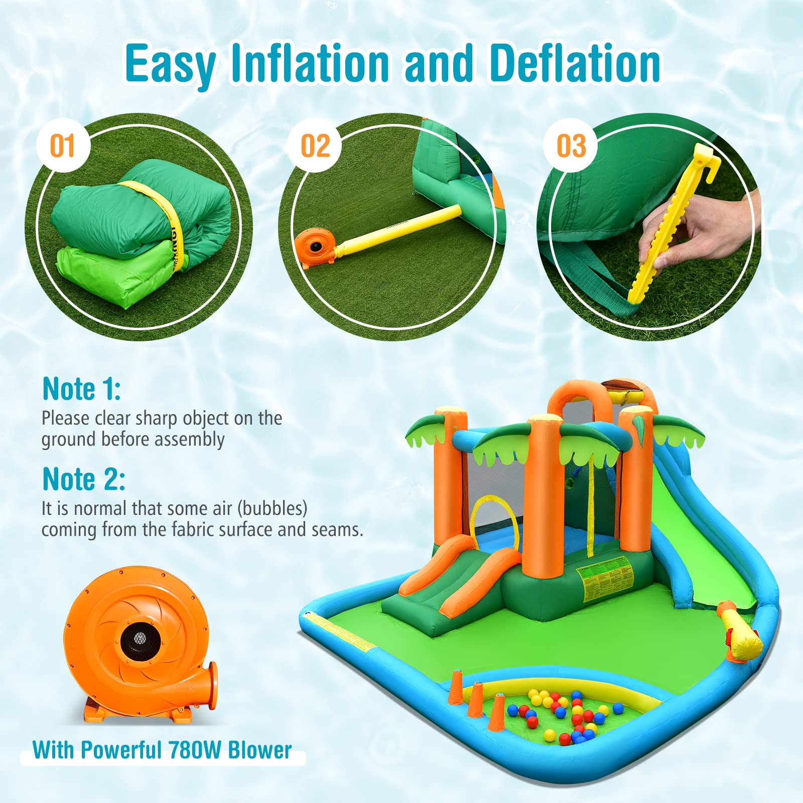 Inflatable Water Slide for Kids, 7 in 1 Kids Jumping Castle Bounce House w/Blower, Splash Pool