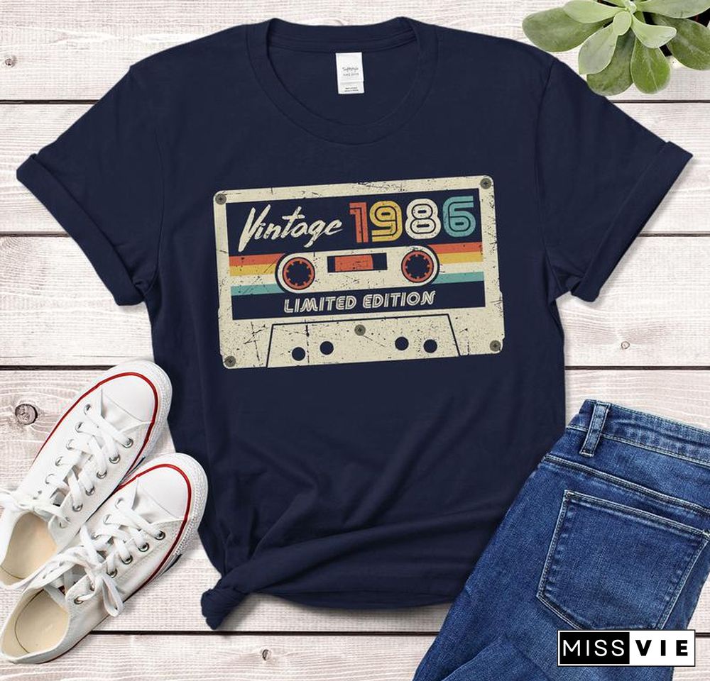 Vintage 1986 Retro Cassette T-Shirt MadeIn 1986Birthday 34YearsOld GiftFor Mom, DadIdea Classic TshirtWomanTshirts