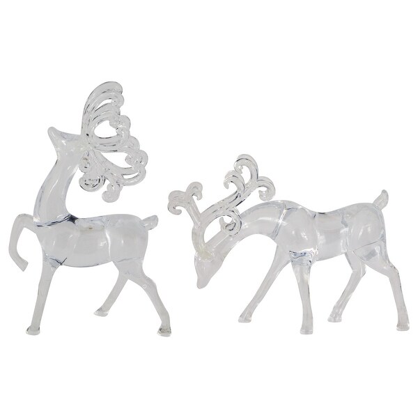 Set of 2 Clear Standing Reindeer Christmas Figurines 9.25Inch