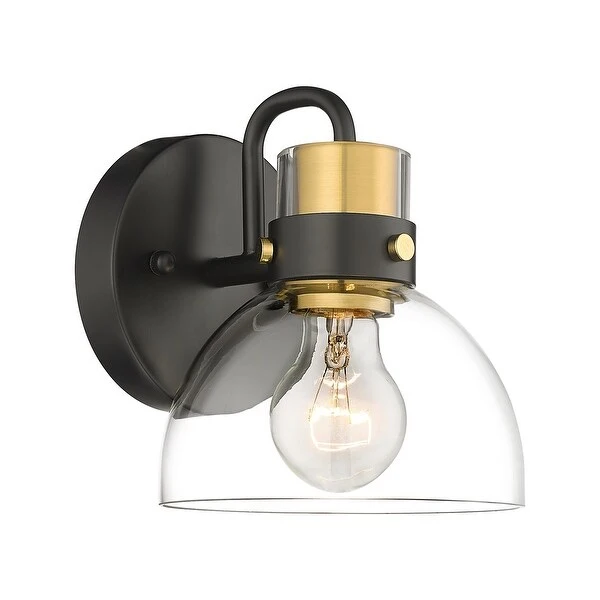 Modern Bathroom Vanity Light with Clear Glass Shade, Black and Gold Finish