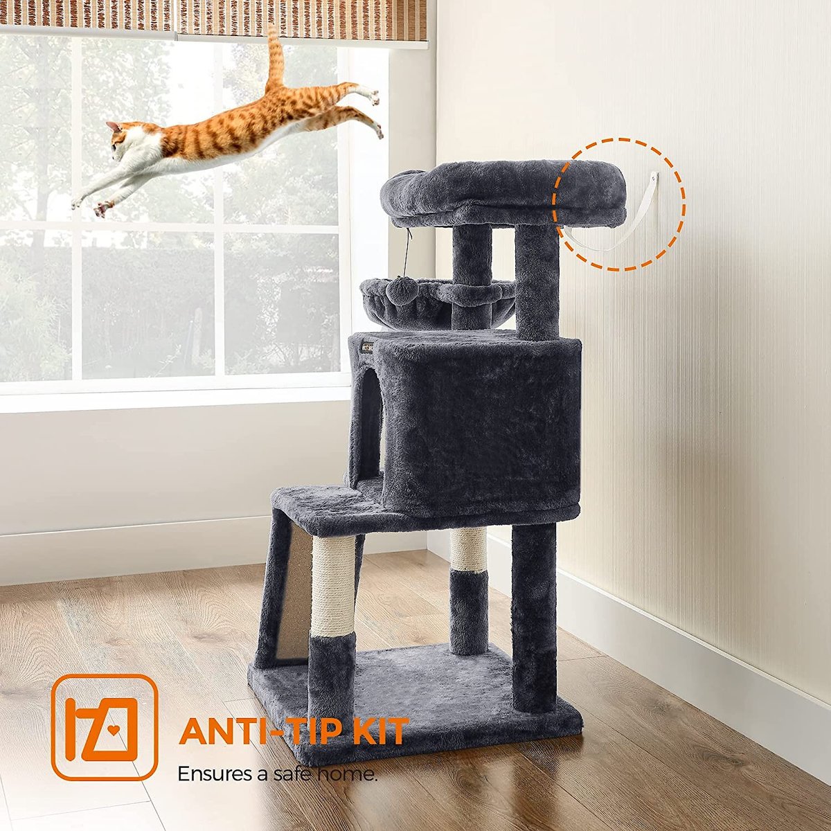 FEANDREA 37.8-in Faux Fleece Cat Tree and Condo