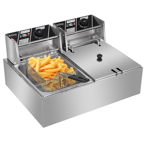 12.7QT/12L Stainless Steel Double Cylinder Electric Fryer