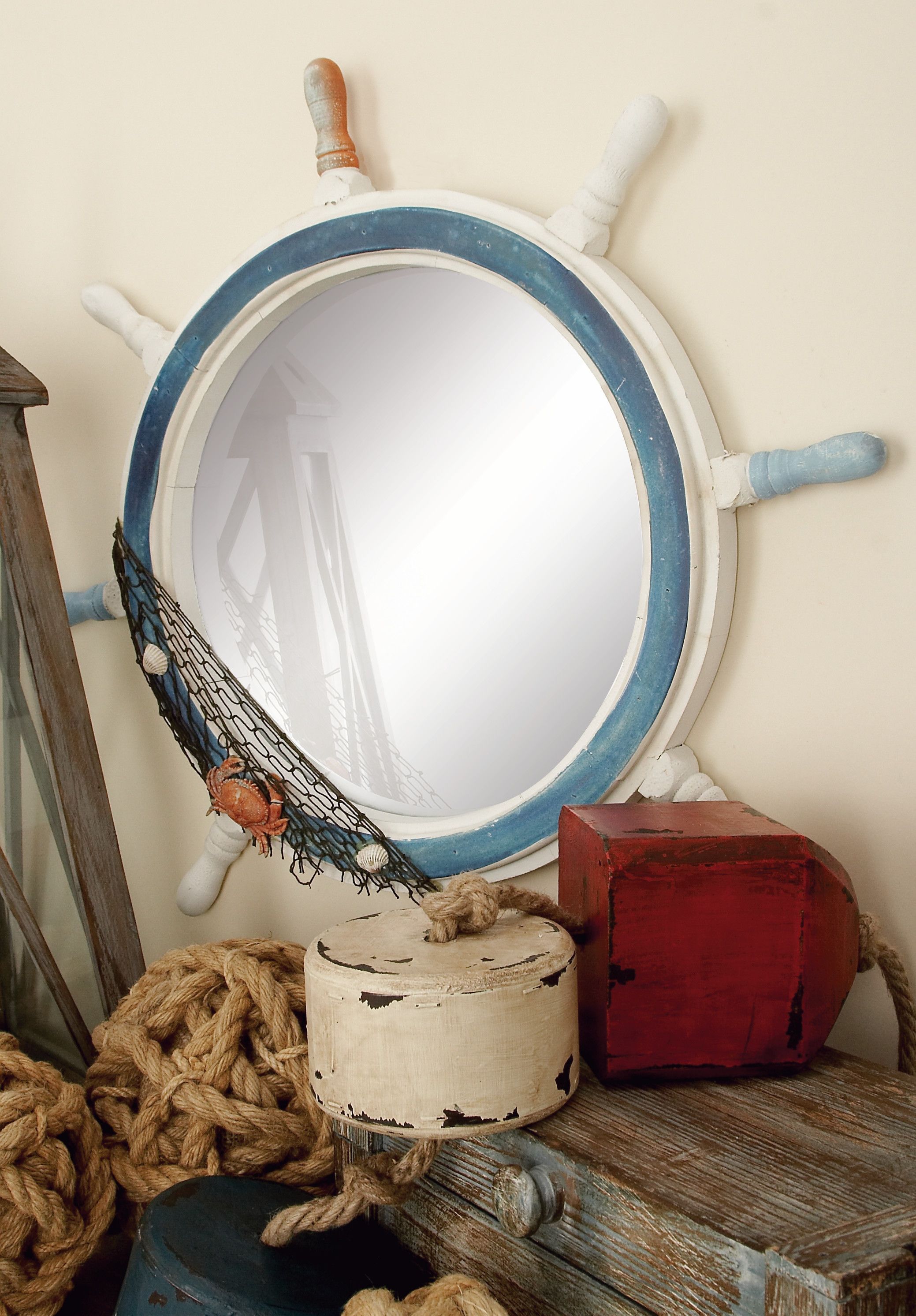 White Coastal Wood Wall Mirror 25 x 25