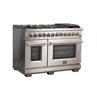 Forno Capriasca 48 in. 6.58 cu. ft. Gas Range with 8-Gas Burners and Double Electric 240-Volt Oven in Stainless Steel FFSGS6187-48