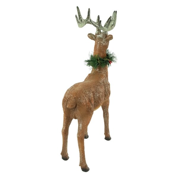 Standing Glittered Reindeer with Pine Neck Wreath Christmas Decoration