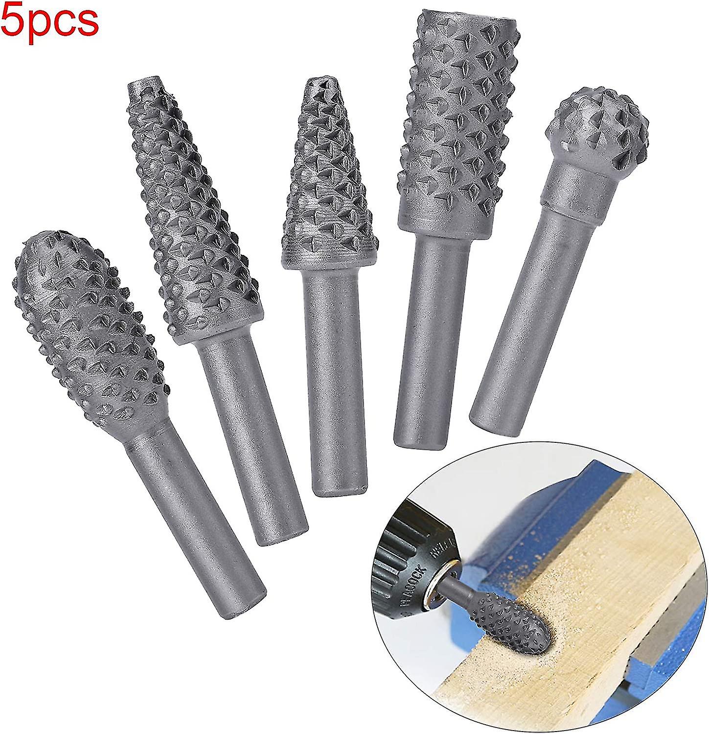 Rotary Cutter Set Power Tools Wood Grinding Solid Steel Rasp Carbide Wood Carving Tool For Drills For Polishing And Engravingset Of 5 Pieces