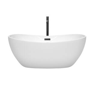 Wyndham Collection Rebecca 60 in. Acrylic Flatbottom Bathtub in White with Matte Black Trim and Faucet WCOBT101460MBATPBK