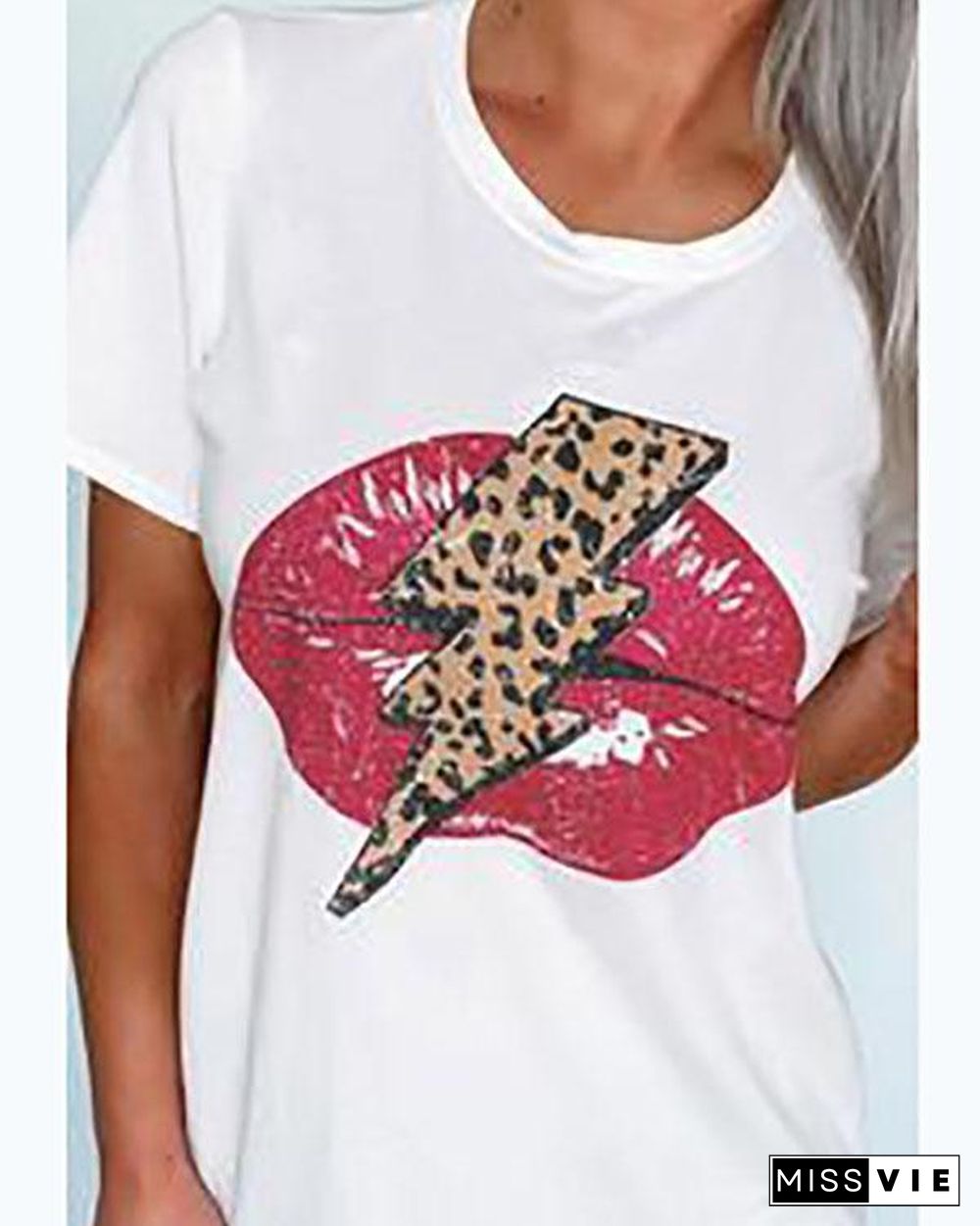 Lip Lightning Print White T-shirt