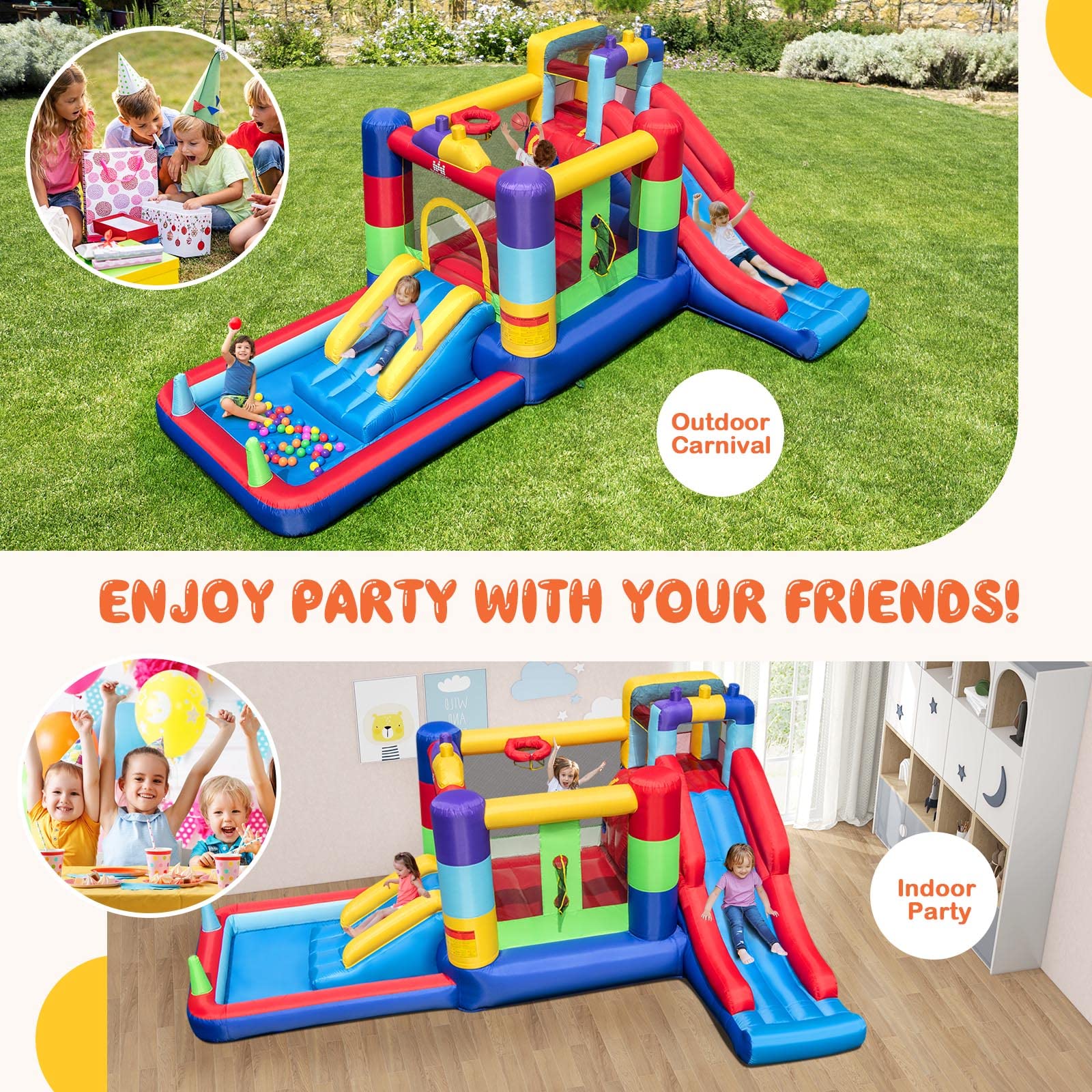 BOUNTECH Inflatable Bounce House, Dual Slides Bouncy House for Kids 5-12 Backyard Party Fun w/Blower