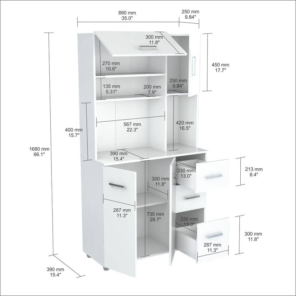 Inval Laricina 35.04 in. x 15.35 in. x 66.14 in. Microwave Storage Utility Cabinet in White GCM-042