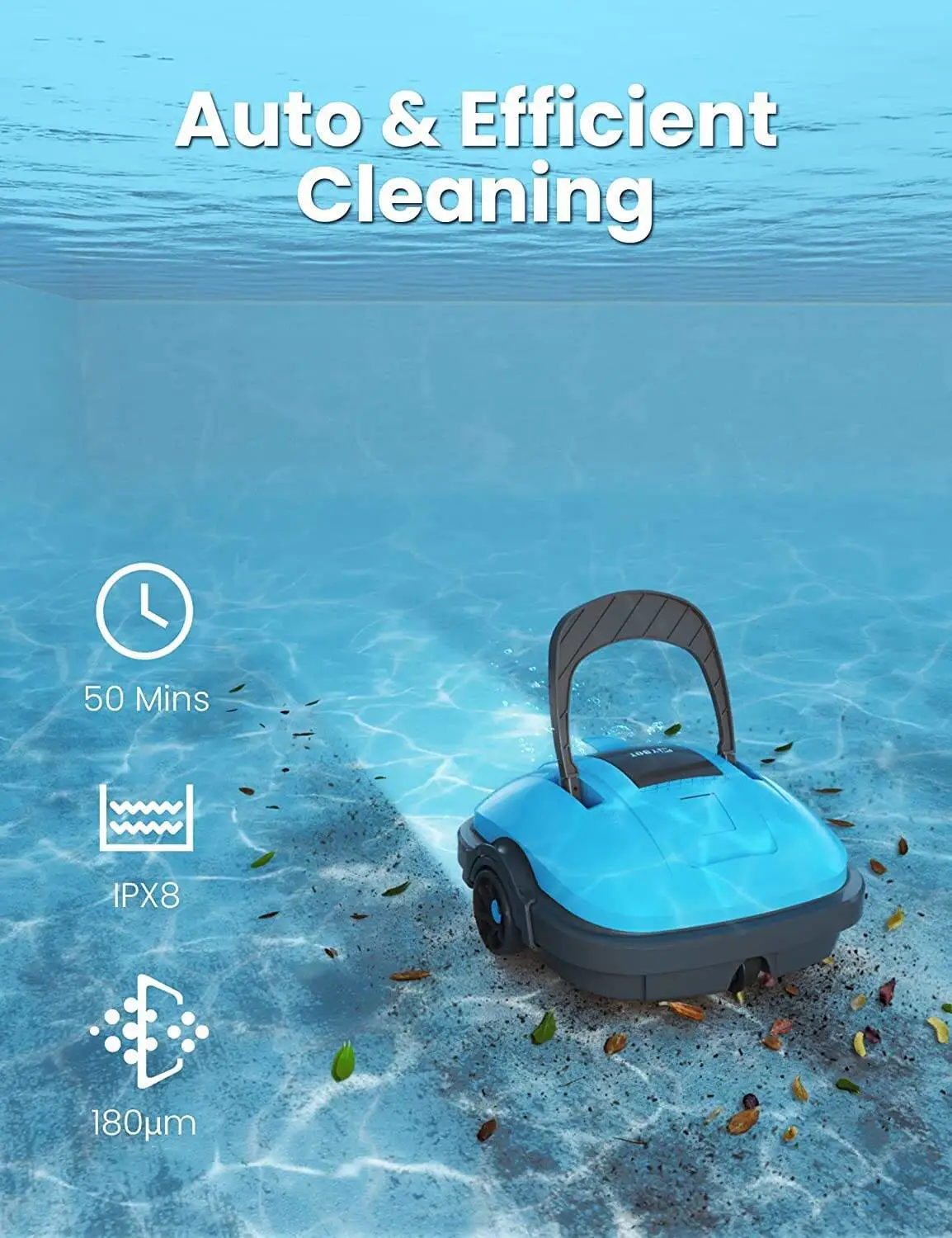 Cordless Robotic Pool Cleaner, Automatic Pool Vacuum, IPX8 Waterproof, Dual-Motor, 180μm Fine Filter, Ideal for Above Ground Pool and Flat Bottom In Ground Pool Up to 525 Sq.Ft,