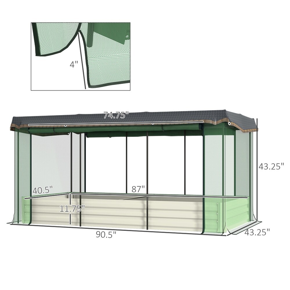 Outsunny Galvanized Raised Garden Bed with Crop Cage Plant Protection Net and Shade Cloth  Metal Planter Box