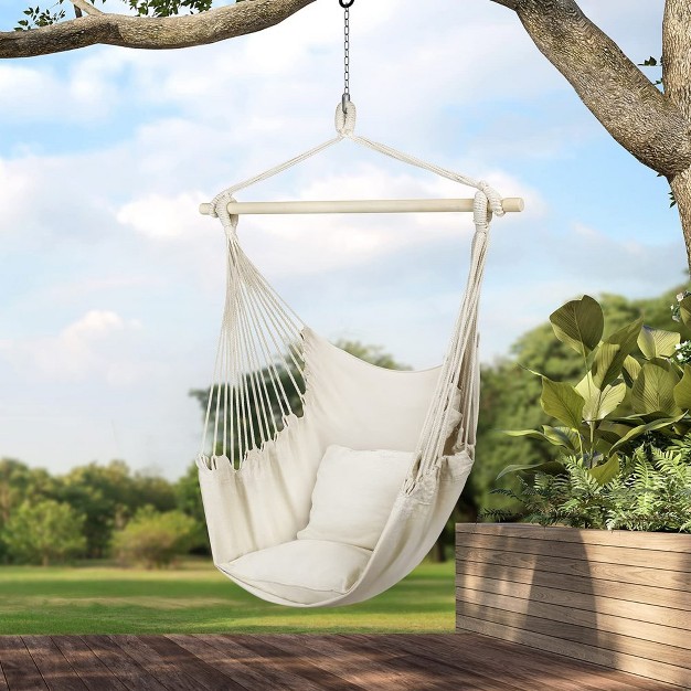 Sorbus Hanging Rope Hammock Chair Swing Seat For Any Indoor Or Outdoor Spaces Max 265 Lbs 2 Seat Cushions Included