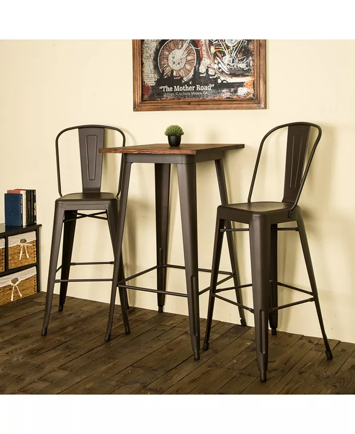 Glitzhome Steel Bar Table with Solid Wood Top