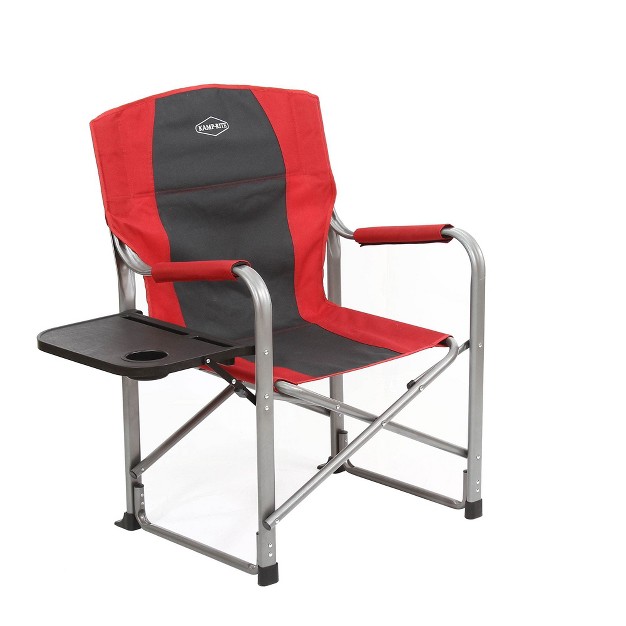 Kamp rite Foldable Oversized Padded Lightweight Director x27 s Lawn Chair W side Table And Cupholder Red 2 Pack