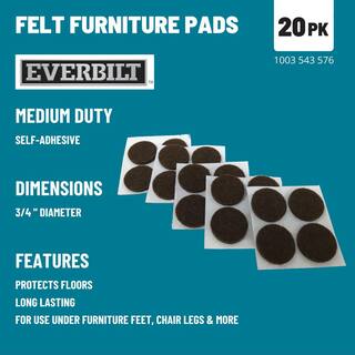 Everbilt 34 in. Brown Round Felt Medium Duty Self-Adhesive Furniture Pads (20-Pack) 46659