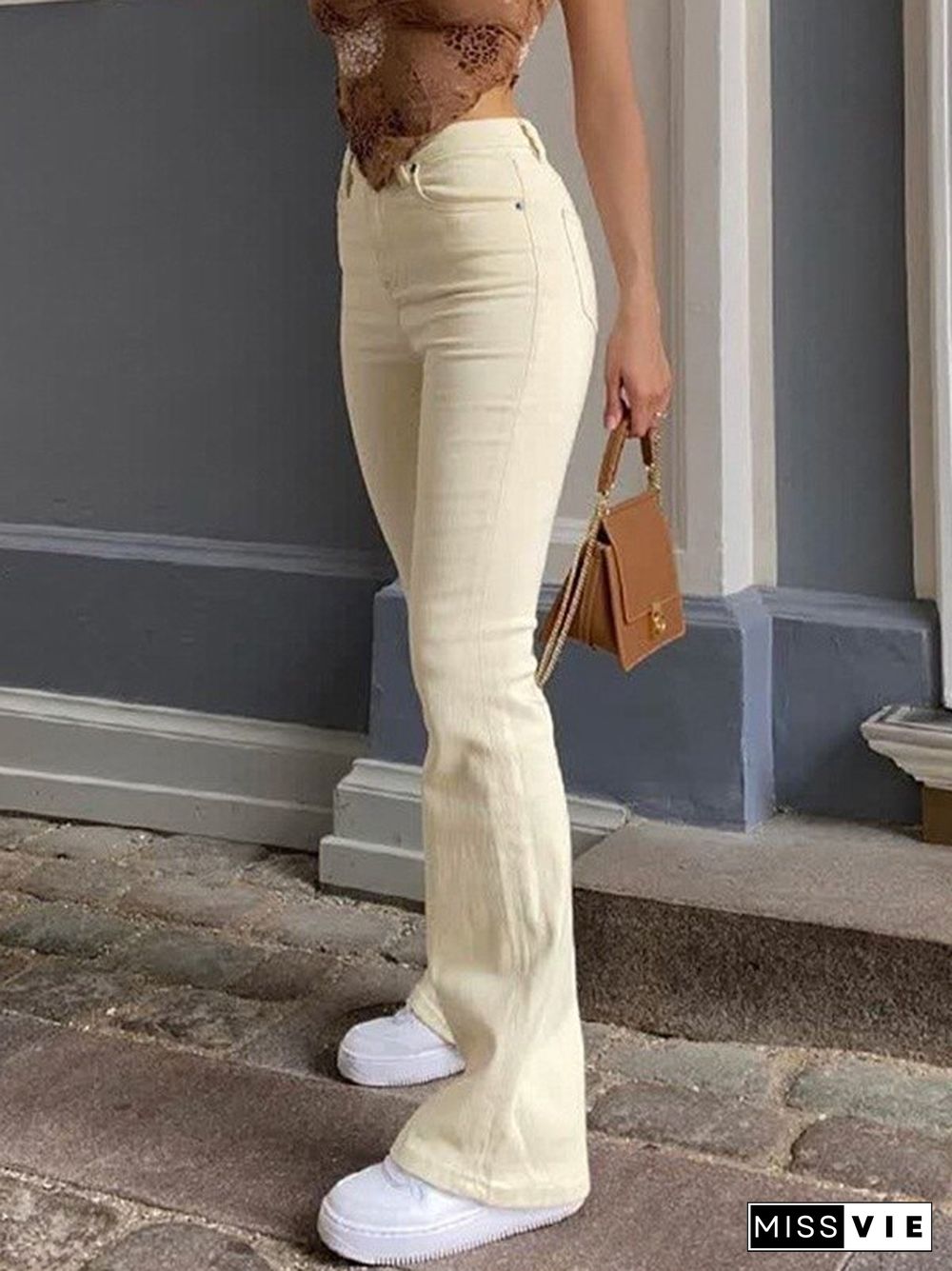 Vintage Cream Y2K Flare Jeans