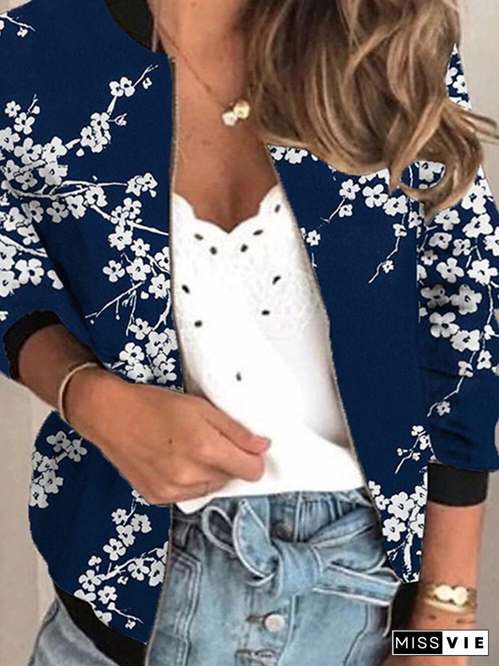 Floral Casual Long Sleeve Outwears Jackets