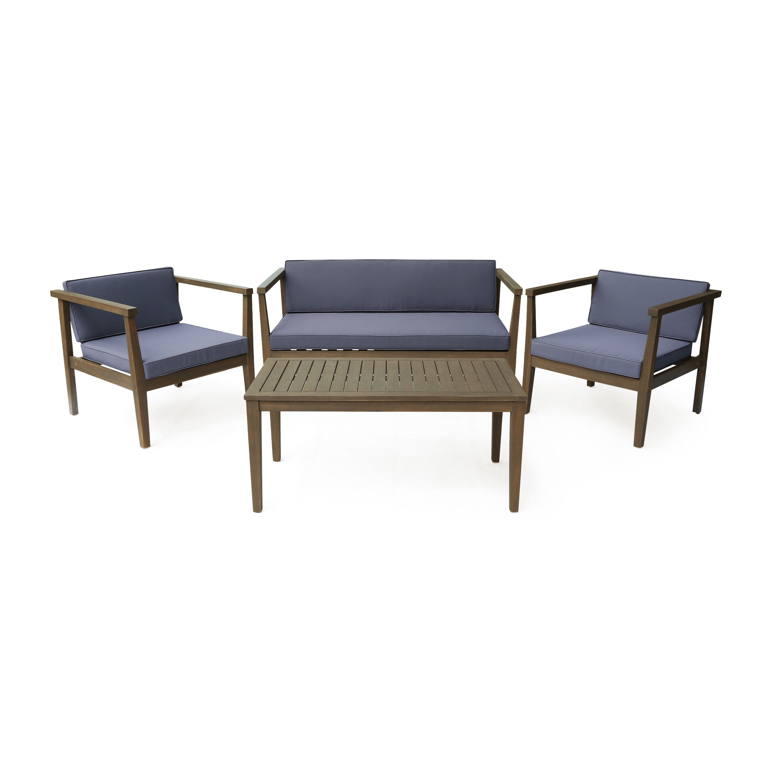 Maddox Outdoor 4-Seater Acacia Wood Chat Set with Coffee Table