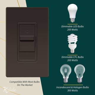 TOPGREENER Kalide 200-Watt Single Pole Slide Dimmer Light Switch No Neutral Brown (3-Pack) TGDS1-BR-3PCS