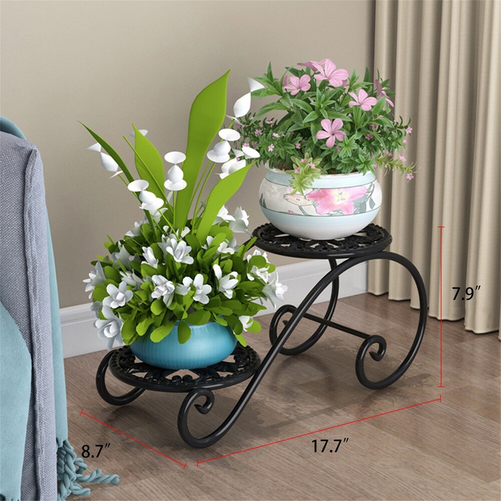 2 Tier Metal Plant Stand Storage Rack Shelf Flower Pot Holder