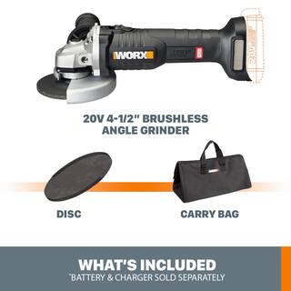 Worx Power Share 20-Volt Cordless 4-12 in. Angle Grinder with Brushless Motor (Tool-Only) WX812L.9