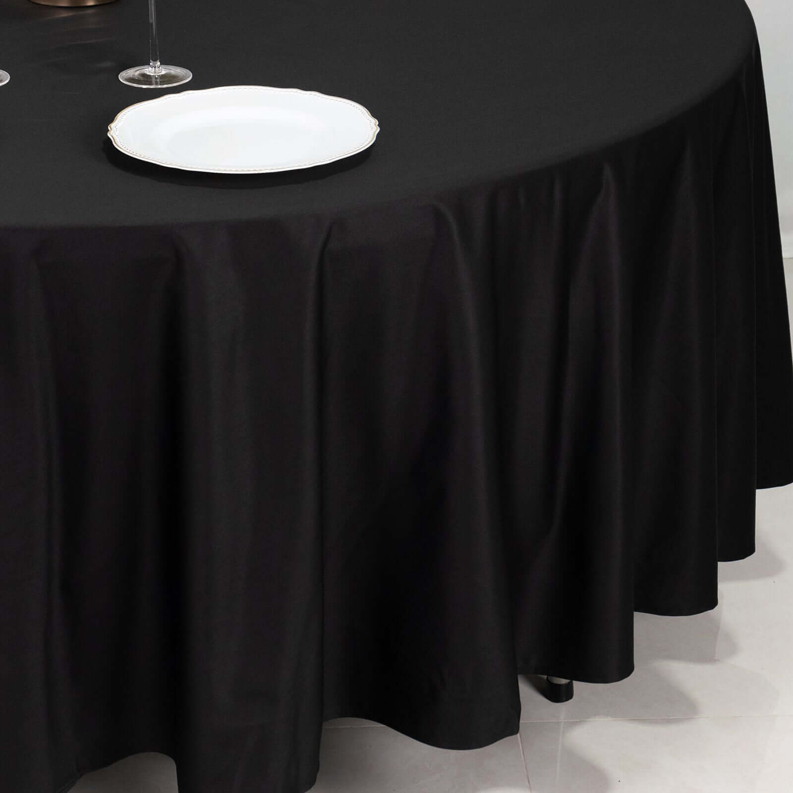 Black Premium Scuba Round Tablecloth, Wrinkle Free Seamless Polyester Tablecloth - 108