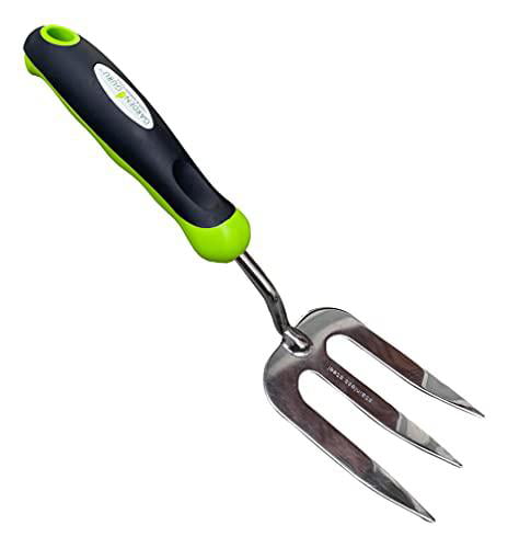 Garden Guru Stainless Steel Hand Weeder Fork Tool - Rust Resistant Stainless Steel - Ergonomic Handle - Great for Planting, Spreading Mulch, Weeding, Loosening & Transplanting Soil