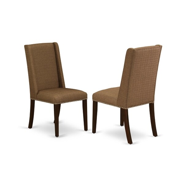 3Pc Dining Room Set - a Dining Table - 2 Parsons Chairs Upholstered with Linen Fabric - Mahogany Finish ( Fabric Color Options)