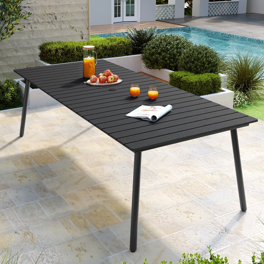 Pellebant Outdoor Rectangle Aluminum Dining Table with Umbrella Hole