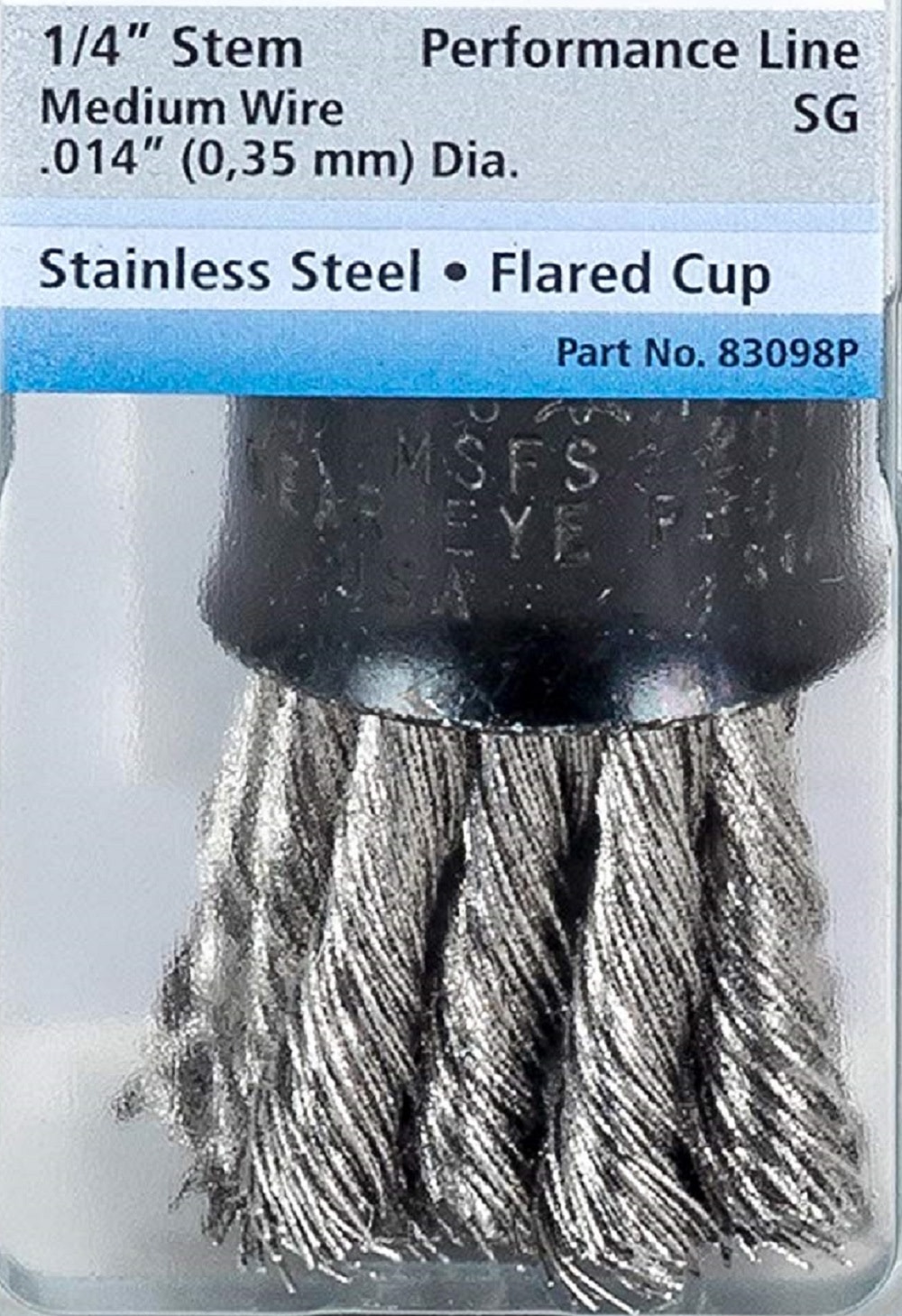 P.O.P. 1 Knot Wire End Brush ; Flared Cup ; .014 SS Wire， 1/4 Shank