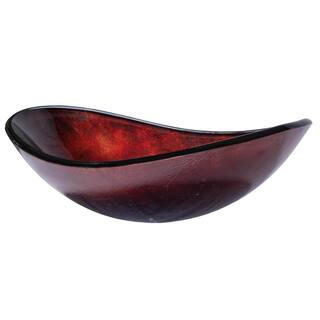 Eden Bath Canoe Shaped Reflections Glass Vessel Sink in Red Copper with Pop-Up Drain and Mounting Ring in Chrome EB_GS40-D2MCR