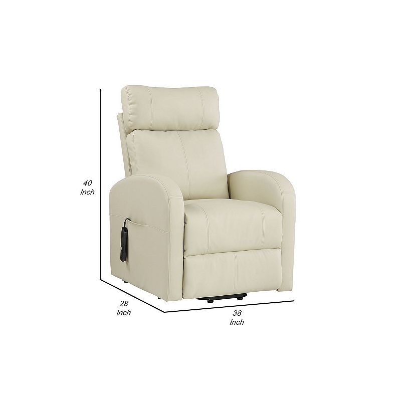 Power Lift Recliner Chair with Faux Leather and Wired Controller， Off White