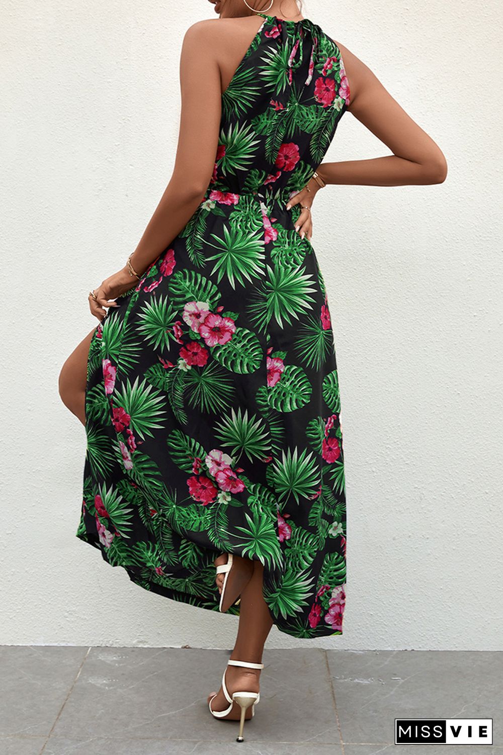 Floral Print Halter High Waist Dress Wholesale