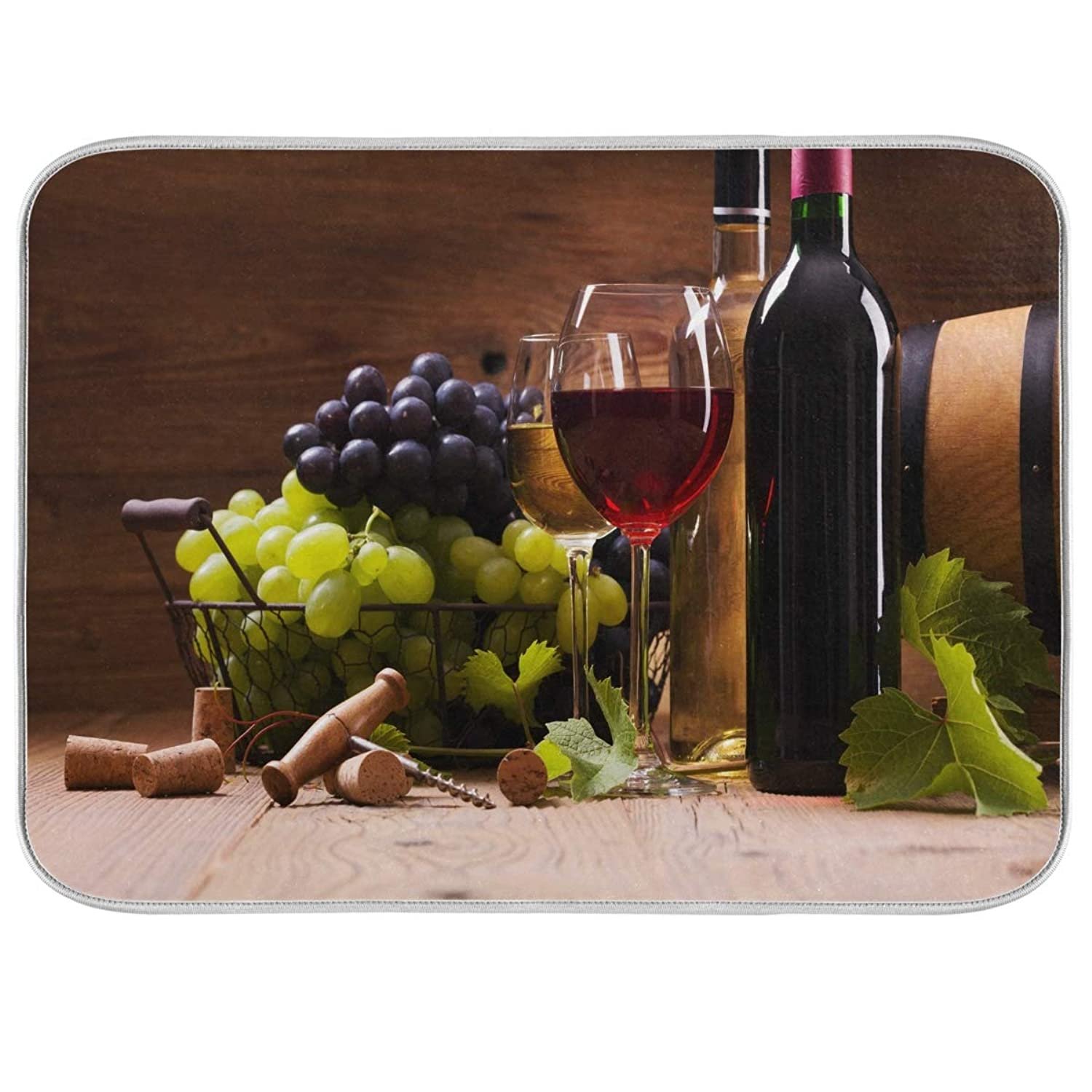 Wine Grape Still Life Dish Drying Mat For Kitchen Foldable Reversible Microfiber Absorben