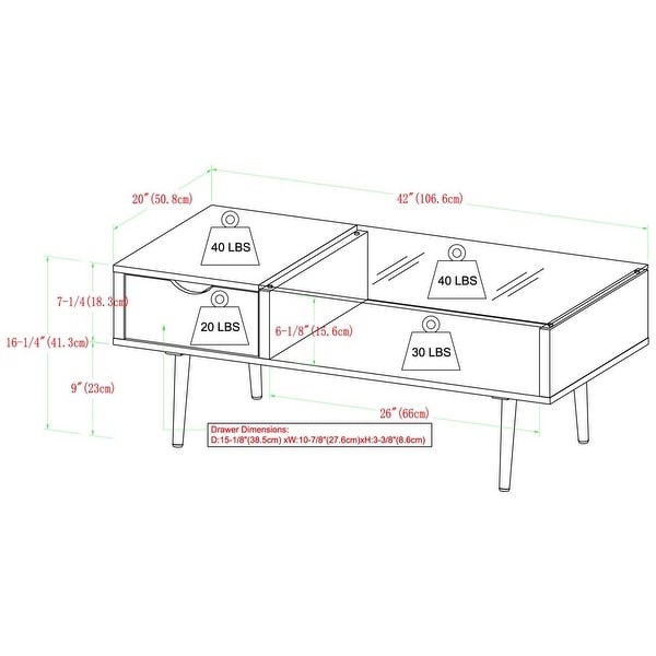 Booker Single-Drawer Wood/Glass Coffee Table， Multiple Finishes