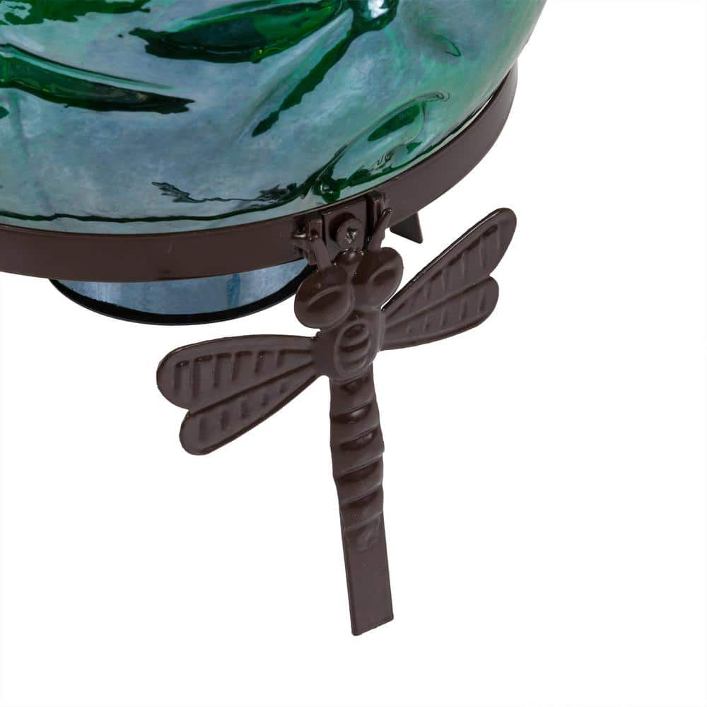 Alpine Corporation 13 in. Tall Indoor/Outdoor Pearlized Green Glass LED Gazing Globe with Stand HGY112A-GN