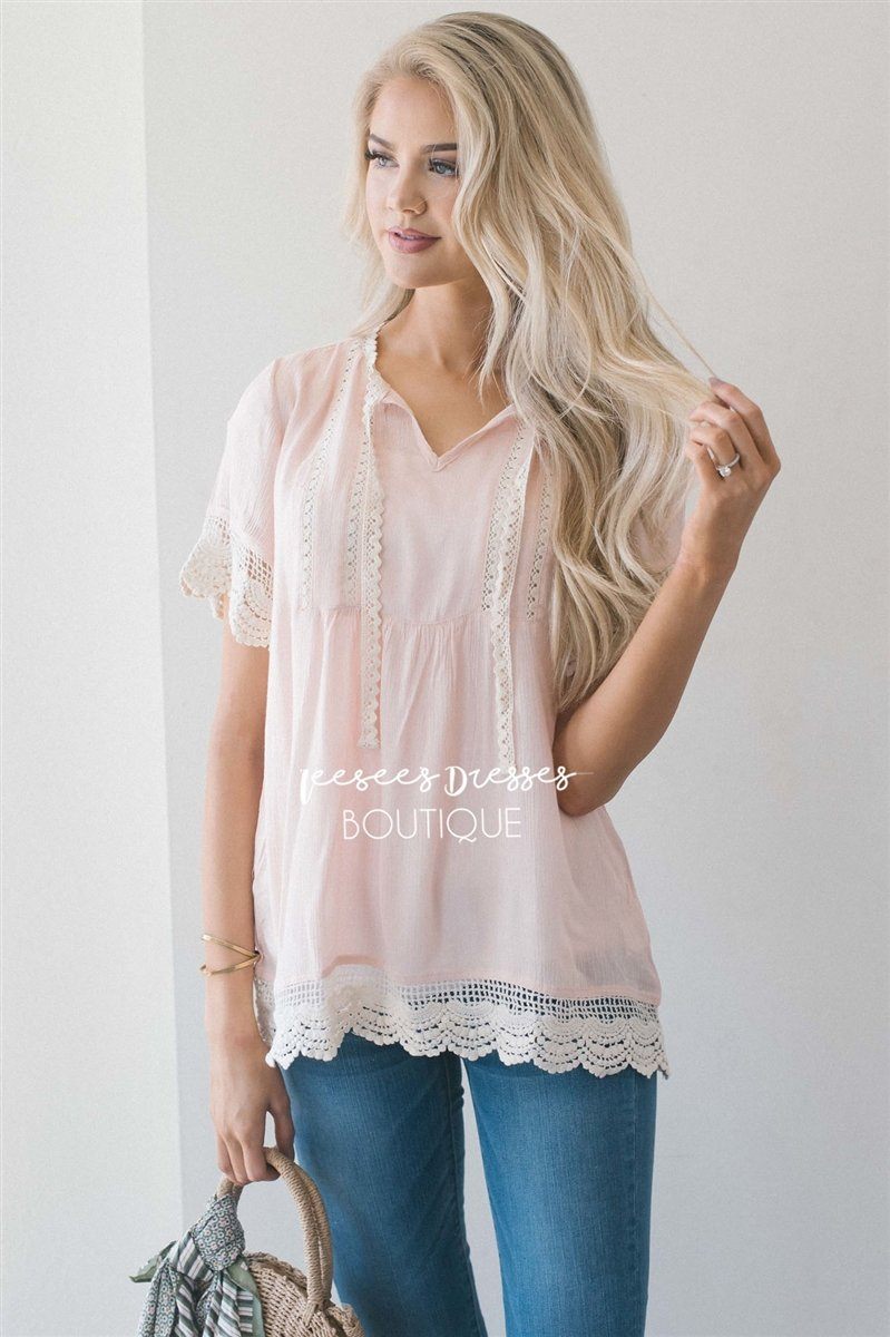 Baby Doll Lace Scallop Hem Blouse