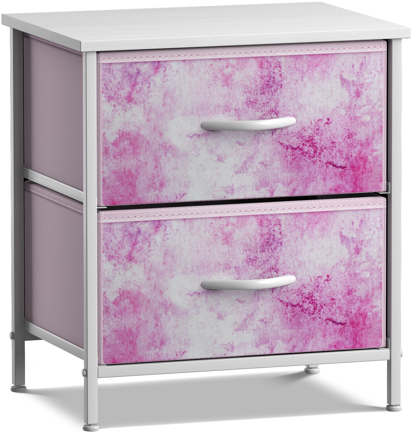 Sorbus Nightstand with 2 Drawers - Bedside Furniture and Accent End Table Chest for Home， Bedroom Accessories， Office， College Dorm， Steel Frame， Wood Top， Easy Pull Fabric Bins (2-Drawer， Pink)